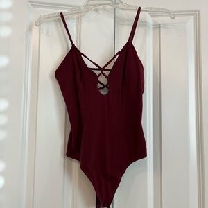 Express Deep Red Strappy Bodysuit
